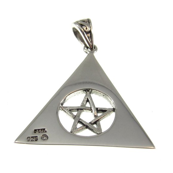 Solid 925 Sterling Silver Pentacle with Celtic Trinity Knot Pyramid Pendant - Picture 5 of 5
